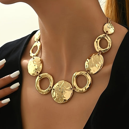 Lxalry Hammered Texture Geometric Gold Necklace, Handmade Layered Statement Jewelry For Women, Modern Artisan Gift For Elegant Everyday & Evening Outfits Jewelry/Accessories