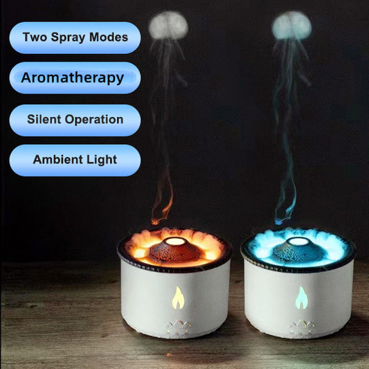 Nouveau humidificateur d'huiles essentielles à ultrasons créatif Volcan Aromathérapie Machine Spray Méduse Air Flamme Humidificateur Diffuseur