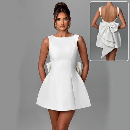 Fashion Big-Bowed Pearls Backless Dress Summer Slim Sleeveless A-line Dresses For Party Evening Women's Garments Apparel / Clothing