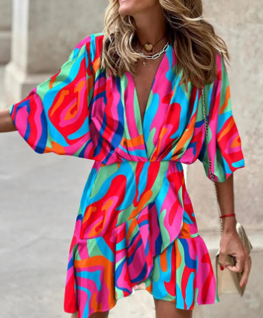 Sleeve V Neck Hem Irregular Hem Dress For Women's Garments Apparel / Clothing