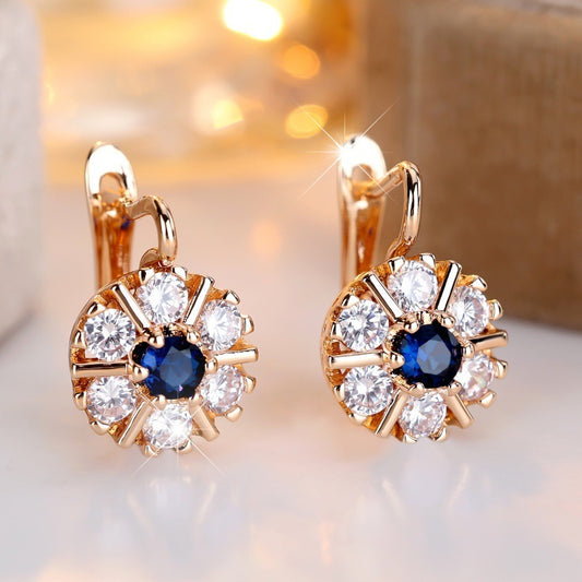Round White Zircon Sapphire Blue Zircon Flower Basket Earrings Jewelry/Accessories