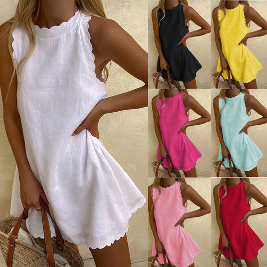 Sexy Solid Color Sleeveless Loose Women's Vest Dress Women's Garments Apparel / Clothing