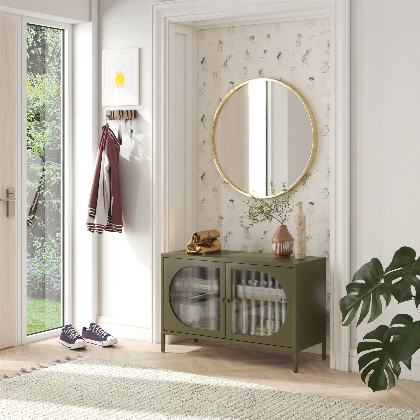 Luna Wide 2-Door Accent Cabinet With Fluted Glass Furniture