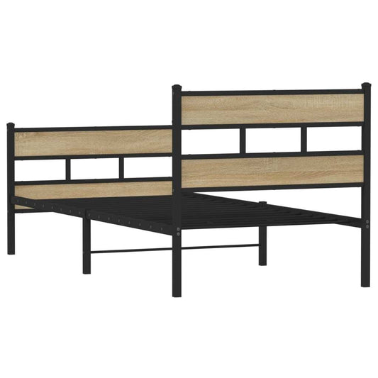 Sturdy Metal Bed Frame with Sonoma Oak Headboard & Footboard – 100x200 cm – Extra Underbed Storage (No Mattress) Bedroom Furniture