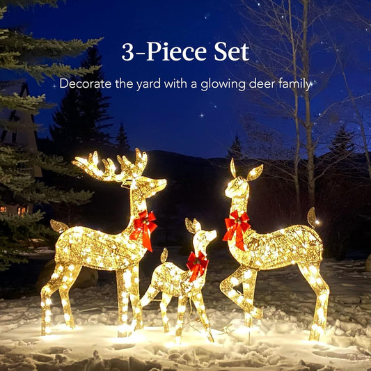 Golden Christmas Reindeer Set - 3-Piece Holiday Decoration Home Ornaments
